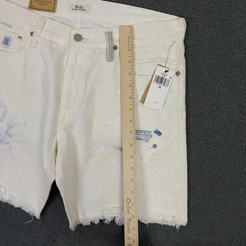 Polo Ralph Lauren Jean Shorts Mens 34 Sullivan Slim Denim Cut Off White 7.5